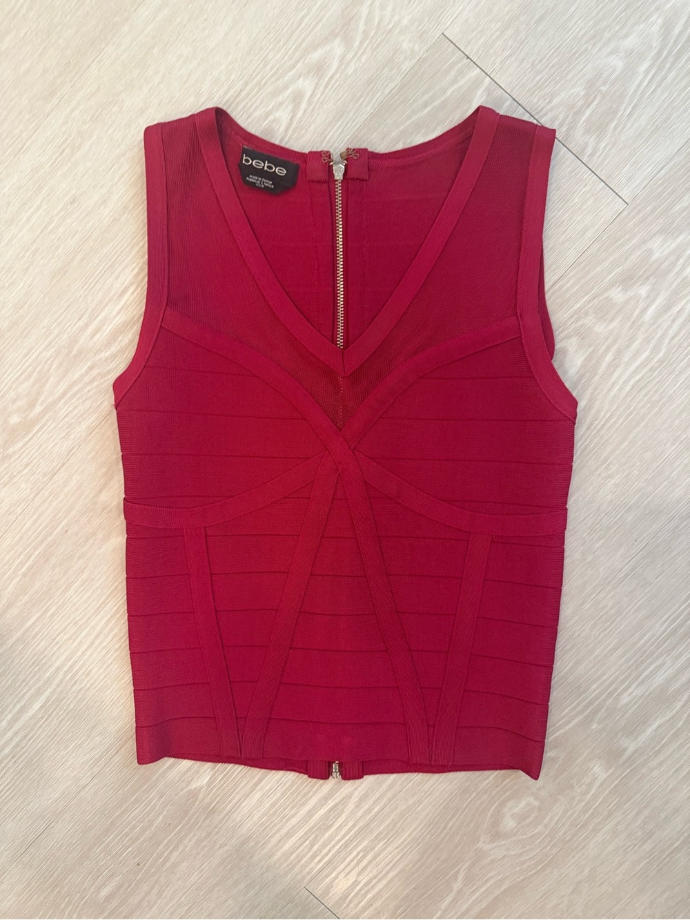 bebe Crimson Bandage V-Neck Sleeveless Top